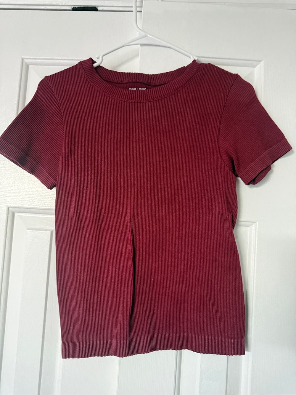 Ribbed Short Sleeve Top in Deep Wine MOA MOA